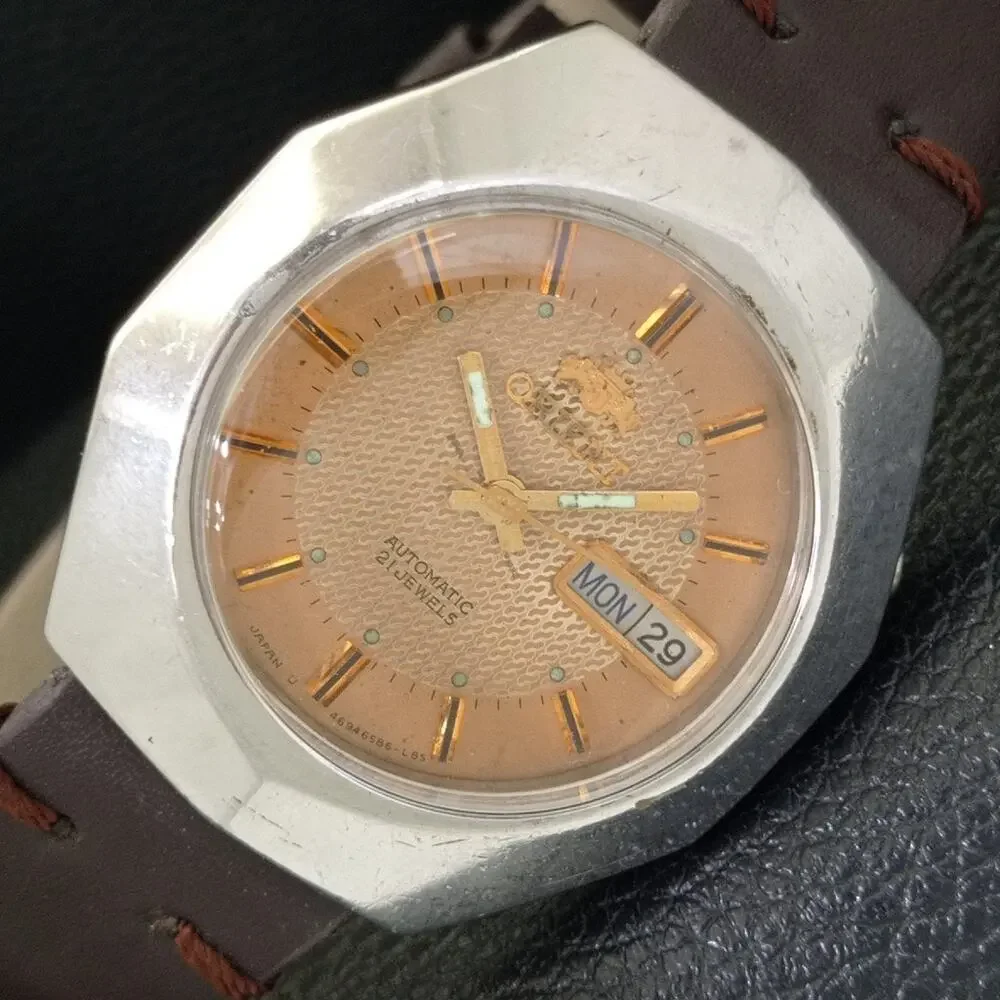 Vintage 1987 Orient Automatic Mens Silver Watch W/daydate & Patina accents